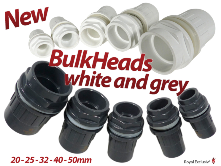 Royal Exclusiv plumbing piping Tank Aquarium bulk head PVC-U white and grey