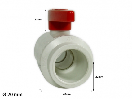 PVC Kugelhahn weiß/rot 20mm kompakt