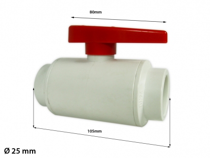 PVC Kugelhahn weiß/rot 25mm kompakt