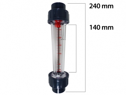 PVC Flowmeter / Durchflussmengenmesser Ø 32mm grau 2500 l/h