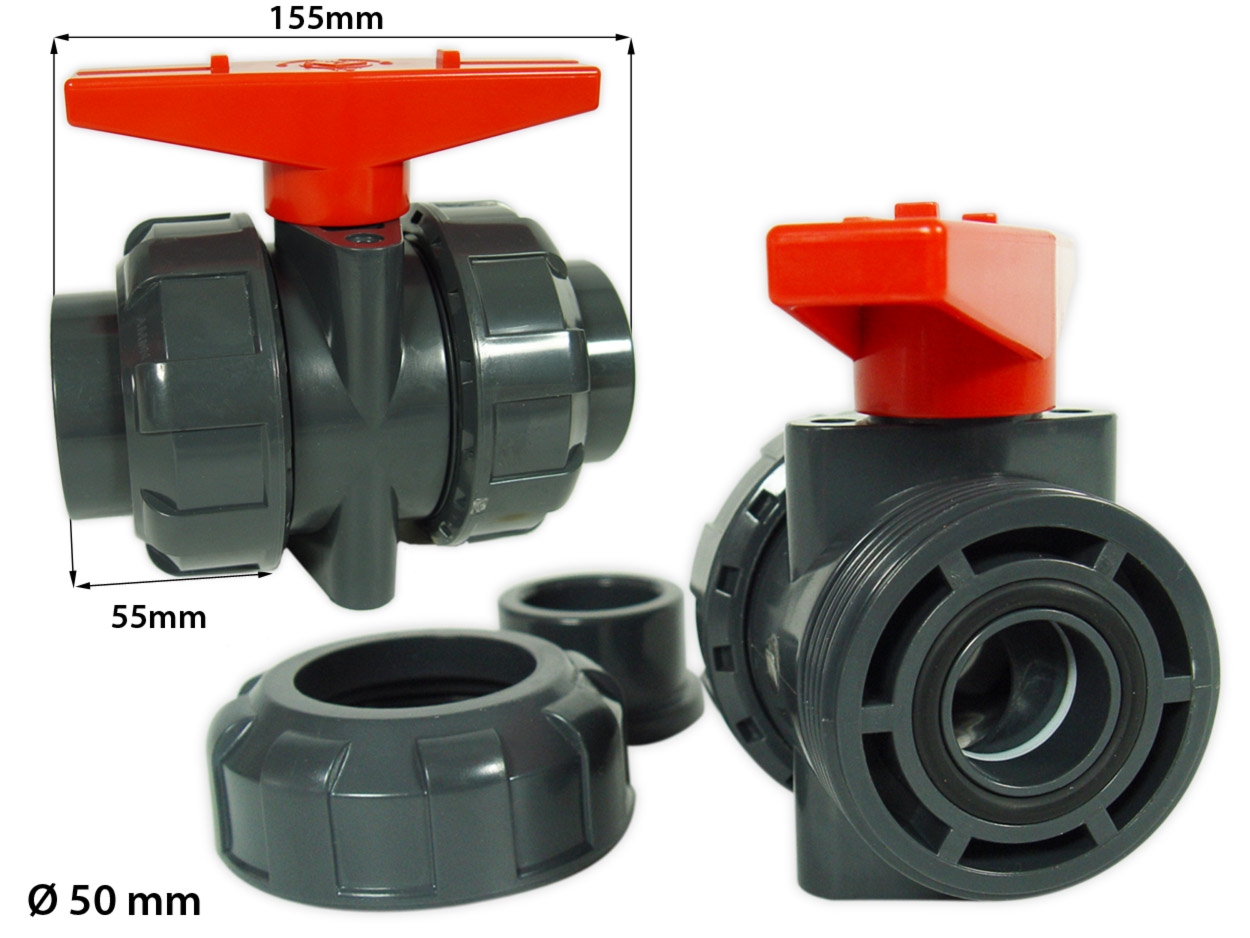 PVC Kugelhahn weiß/rot 50mm