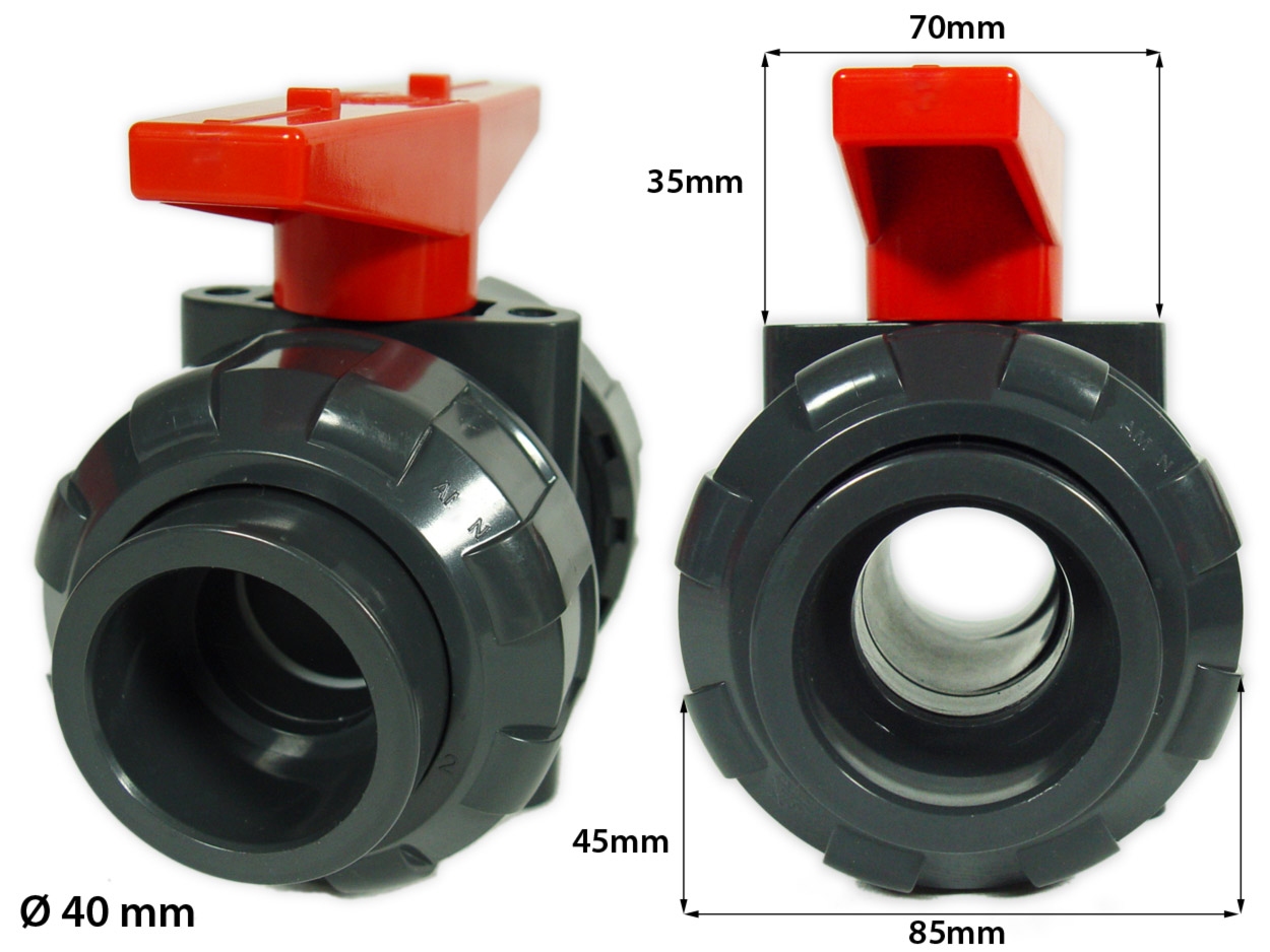 PVC Kugelhahn weiß/rot 40mm