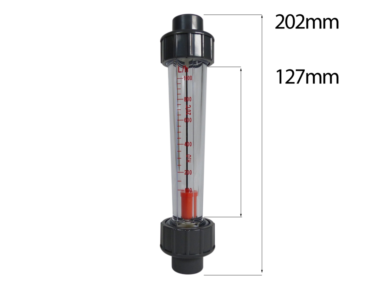 PVC Flowmeter / Durchflussmengenmesser Ø 20mm grau 1000 l/h