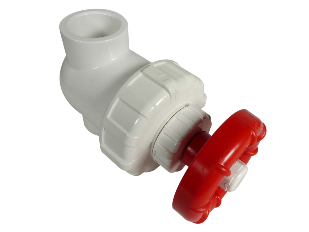 PVC Absperrhahn / Absperrventil weiß/rot 40mm