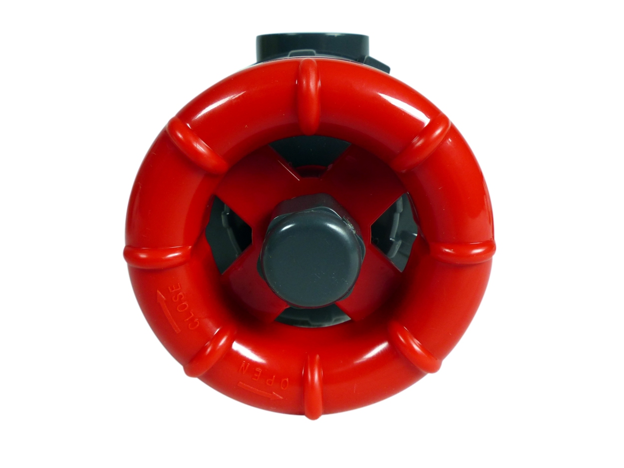 PVC Absperrhahn / Absperrventil grau/rot 32mm