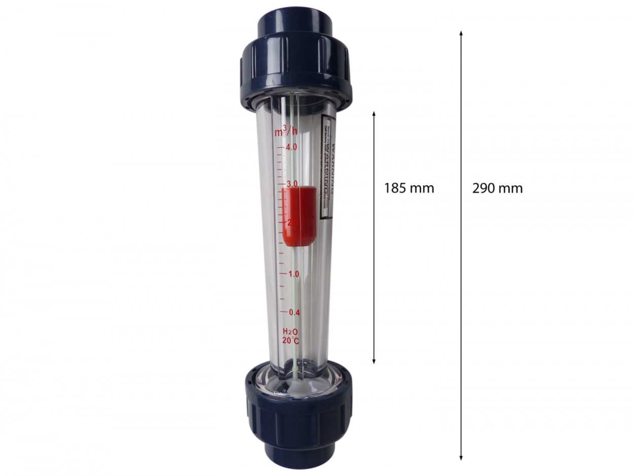 PVC Flowmeter / Durchflussmengenmesser Ø 40mm grau 4000 l/h