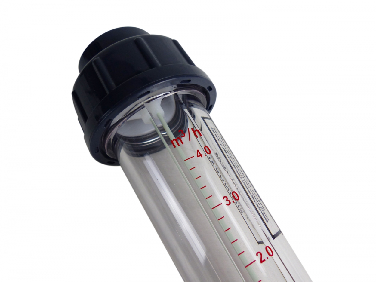 PVC Flowmeter / Durchflussmengenmesser Ø 40mm grau 4000 l/h
